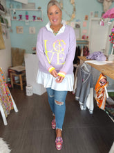 Lade das Bild in den Galerie-Viewer, MISS GOODLIFE V-NECK LOVE PEACE FLIEDER NEON GELB
