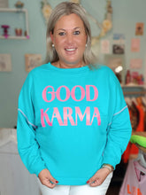 Lade das Bild in den Galerie-Viewer, MISS GOODLIFE SWEATER ROUNDNECK GOOD KARMA GOOD LUCK TURQUOISE