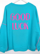 Lade das Bild in den Galerie-Viewer, MISS GOODLIFE SWEATER ROUNDNECK GOOD KARMA GOOD LUCK TURQUOISE