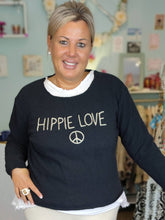 Lade das Bild in den Galerie-Viewer, PULLOVER STARS OF IBIZA "HIPPIE LOVE" SCHWARZ BEIGE ONE SIZE