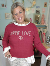Lade das Bild in den Galerie-Viewer, PULLOVER STARS OF IBIZA "HIPPIE LOVE" BORDEAUX GOLD ONE SIZE