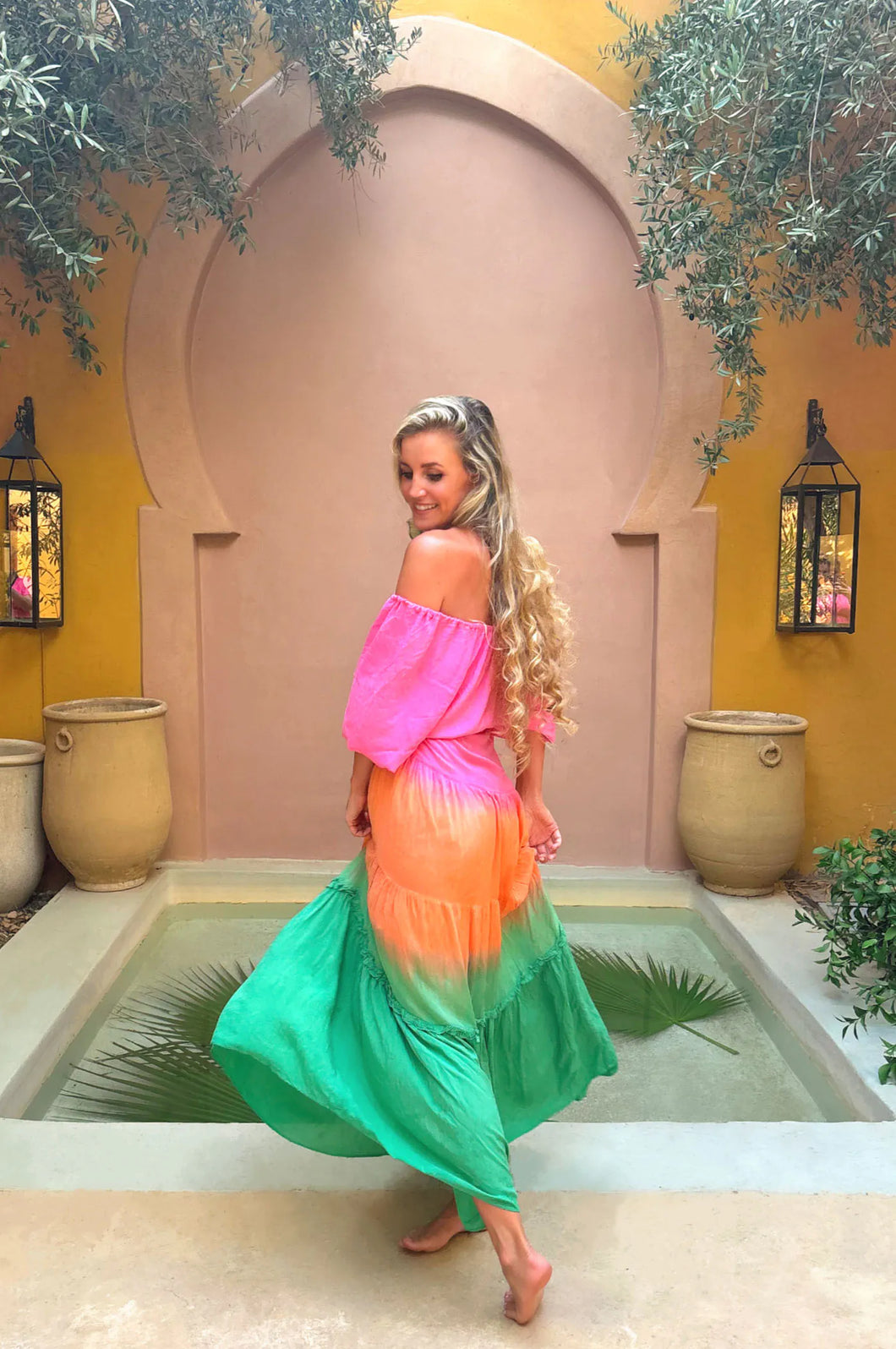 DRESS BOBBI SUNNY DAYS PINK ORANGE EMERALD HOT LAVA