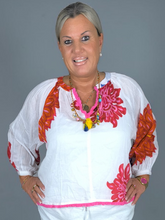Lade das Bild in den Galerie-Viewer, S26 425 BLOUSE PLACE DU SOLEIL WHITE BIG FLOWER LONG SLEEVES
