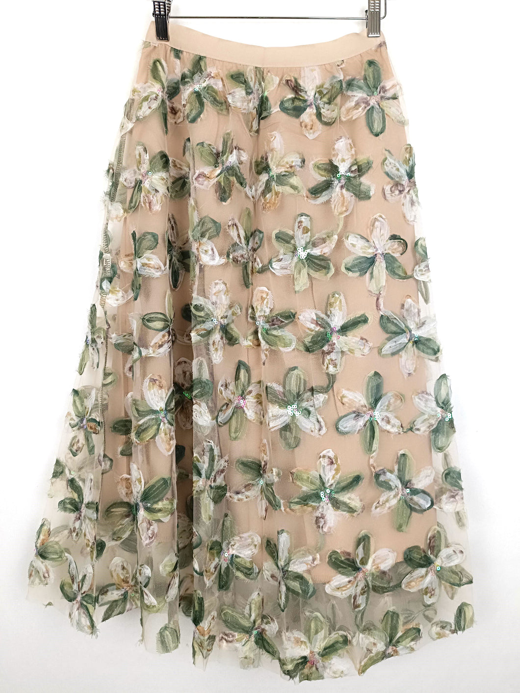 TÜLL MAXI ROCK FLOWERS BEIGE GRÜN ONE SIZE