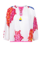 Lade das Bild in den Galerie-Viewer, S26 425 BLOUSE PLACE DU SOLEIL WHITE BIG FLOWER LONG SLEEVES
