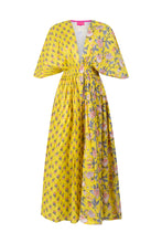Lade das Bild in den Galerie-Viewer, S26 428 LONG DRESS PLACE DU SOLEIL YELLOW FLOWER DOUBLE PRINT
