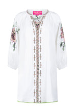 Lade das Bild in den Galerie-Viewer, S26 455 DRESS PLACE DU SOLEIL WHITE OLD ROSA GREEN FLOWER EMBR
