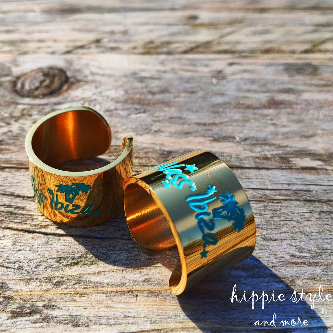 IBIZA RING EDELSTAHL GOLDFARBEN TURQUOISE - hippie style and more