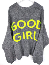 Lade das Bild in den Galerie-Viewer, STRICK JACKE &quot;GOOD GIRL&quot; GRAU NEON ONE SIZE - hippie style and more
