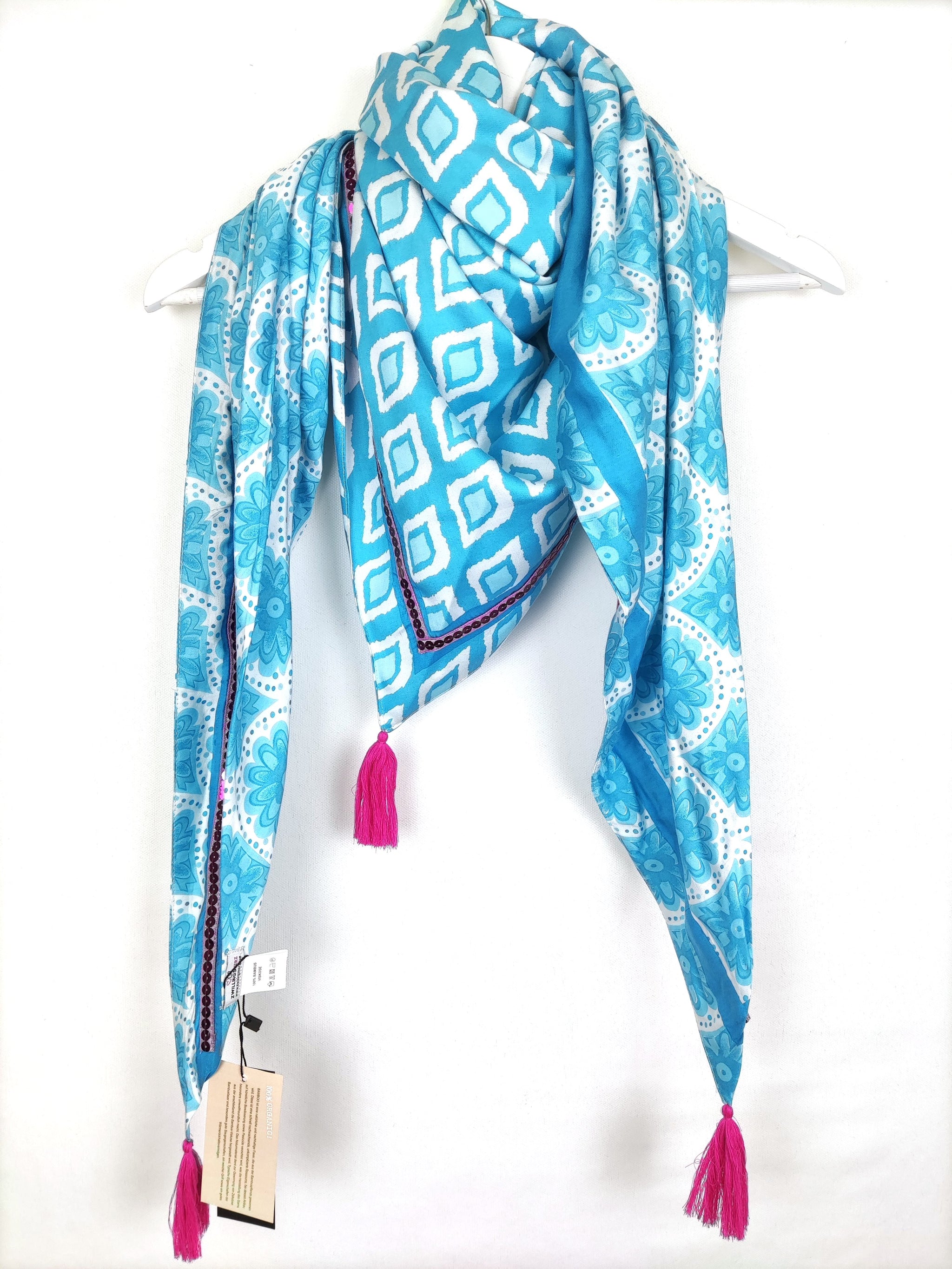 SCHAL TUCH DREIECK ORGANIC BAMBOO TROPIC THUNDER HELLBLAU – hippie style  and more