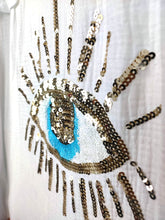 Lade das Bild in den Galerie-Viewer, BLUSE OVERSIZE MUSSELIN &quot;EYE&quot; WHITE GOLD ONE SIZE
