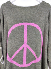 Lade das Bild in den Galerie-Viewer, PULLOVER WOLLMIX &quot;PEACE&quot; OLIV ONE SIZE
